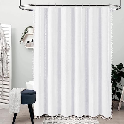 BTTN 54 x 72 Boho Famrhouse Linen Heavy Duty Cloth Shower Curtain, White