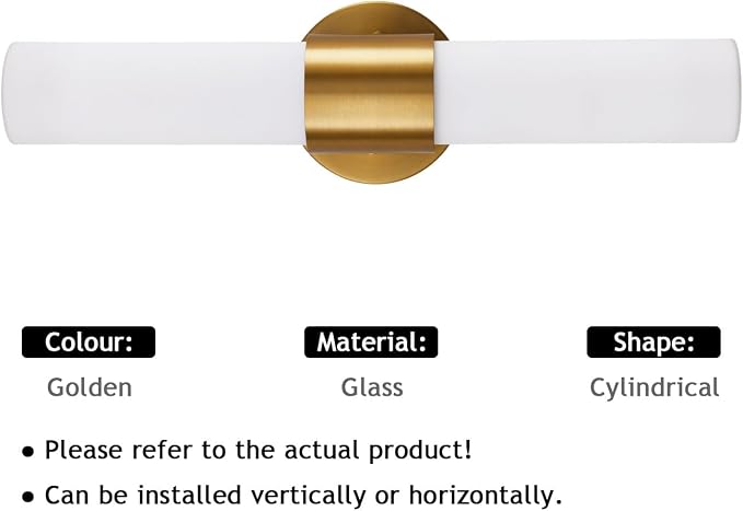 18 Inch Modern Gold Vanity Wall Sconce with Frosted Glass Shades | Mirror for Bathroom Bedroom Living Room Hallway Decor