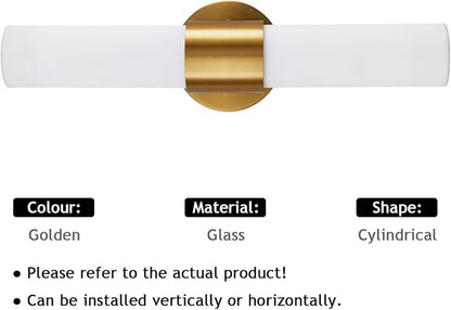 18 Inch Modern Gold Vanity Wall Sconce with Frosted Glass Shades | Mirror for Bathroom Bedroom Living Room Hallway Decor