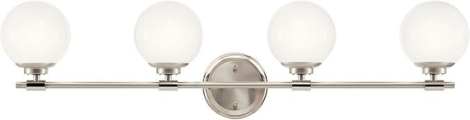 Kichler Benno 4-Light Vanity, Modern Light with Opal Glass in Polished Nickel and Brushed Nickel, for Bathroom or Powder Room (8.75" x 34"), 55173PN
