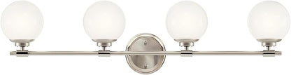 Kichler Benno 4-Light Vanity, Modern Light with Opal Glass in Polished Nickel and Brushed Nickel, for Bathroom or Powder Room (8.75" x 34"), 55173PN