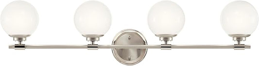 Kichler Benno 4-Light Vanity, Modern Light with Opal Glass in Polished Nickel and Brushed Nickel, for Bathroom or Powder Room (8.75" x 34"), 55173PN