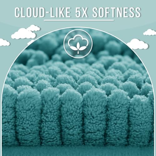 Yimobra Bathroom Rug Mat, Non Slip and Super Absorbent Bath Mat, Machine Washable Quick Dry, Ultra Plush Chenille Shower Rugs for Bathroom Floor Sink Tub and Shower Outside, Teal Blue, 24 x 17