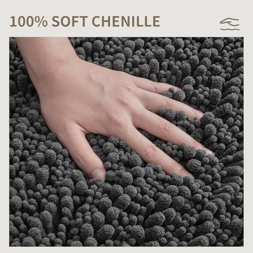 Bathroom Rugs Non Slip Washable, Extra Thick Soft Chenille Absorbent Bath Mat, High Density Barrier Non Slip Backing, Quick Dry Plush Shaggy Floor Carpet for Tub&Shower 24x17, Darkgrey