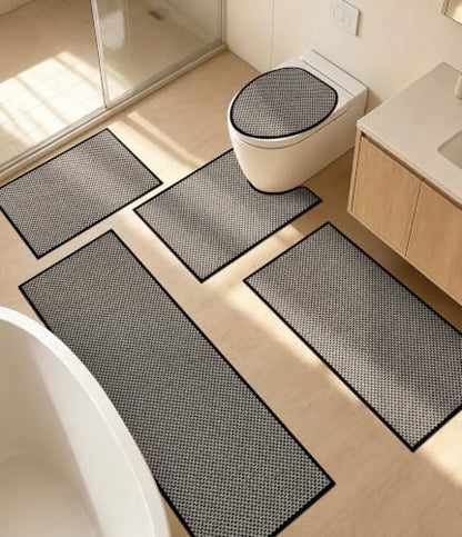 YIHOUSE Black Bathroom Rugs Sets 5 Pieces,Thin Bath Mat Quick Dry