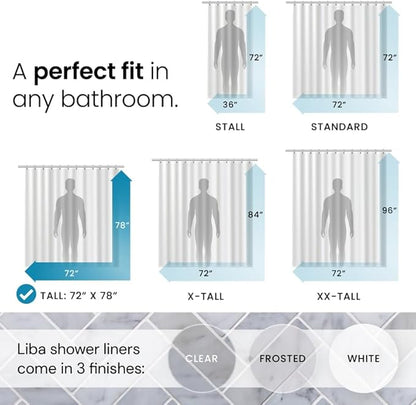 LiBa Bathroom Shower Curtain - Waterproof Plastic Shower Curtain Premium PEVA Non-Toxic with Rust Proof Grommets Frosted 8G Heavy Duty Bathroom Accessories 72x78