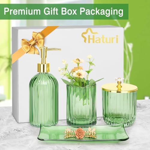 Haturi Glass Bathroom Accessories Set, Green Bathroom Set, 4 Pcs