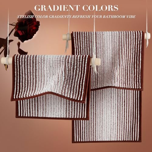 BSICPRO Bathroom Rugs Sets 2 Piece, Non Slip Striped Bath Mat, Burgundy Red