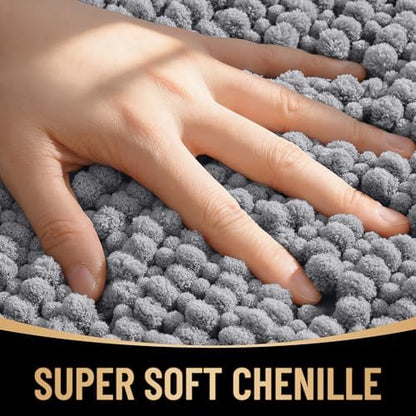 OLANLY Thick Chenille Bathroom Runner Rugs 70x24, Absorbent Bath Mat, Grey