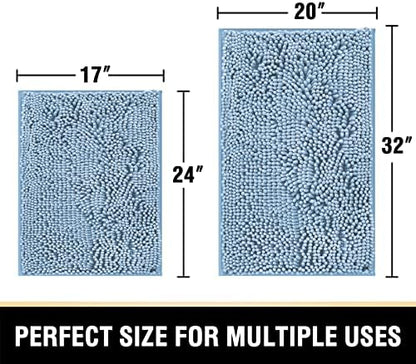 H.VERSAILTEX Bath Mats - Non Slip Luxury Chenille Bathroom Rugs, Extra Soft Absorbent Shaggy, Washable Fast Dry 2 Piece (Cool Blue, 20" x 32"/17" x 24")