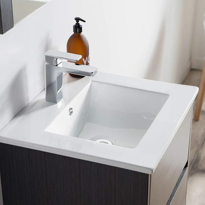 Blossom Single Bathroom Vanity with Ceramic Sink | All Wood Floating Vanity Cabinet | 2 Soft-Closing U-Shaped Cutout Drawers | 20" w/Ceramic Sink, Silver Grey