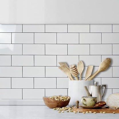 AULIGET 3" x 6" Thick PVC Peel and Stick Backsplash, Subway Tile Peel and Stick Wall Tiles (4, Polished White)
