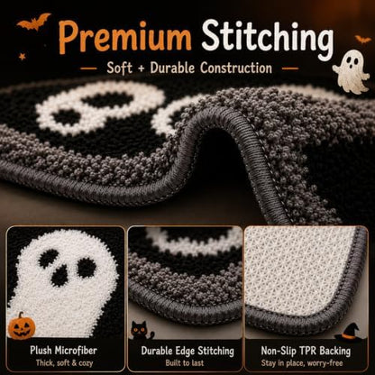 Black Ghost Halloween Bathroom Rug, Fun U-Shaped Toilet Rug