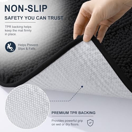 Smiry Thick Chenille Large Bathroom Runner Rugs 45x27, Soft Bath Mat, Black