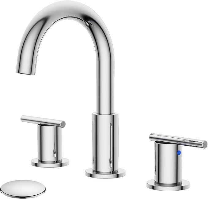 Bathroom Faucets for 3 Hole Sinks, Hurran 8 Inch Chrome Double Handle Bathroom Sink Faucet Comes with a 360 Degree Rotating Spout and a Pop-Up Drain that is Suitable for Vanity RV Outdoor Sink