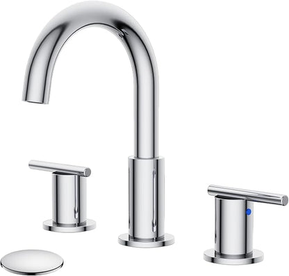 Bathroom Faucets for 3 Hole Sinks, Hurran 8 Inch Chrome Double Handle Bathroom Sink Faucet Comes with a 360 Degree Rotating Spout and a Pop-Up Drain that is Suitable for Vanity RV Outdoor Sink
