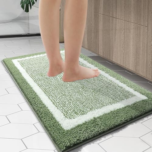 OLANLY Large Bathroom Rugs 40x24, Microfiber Bath Rugs, Sage Green