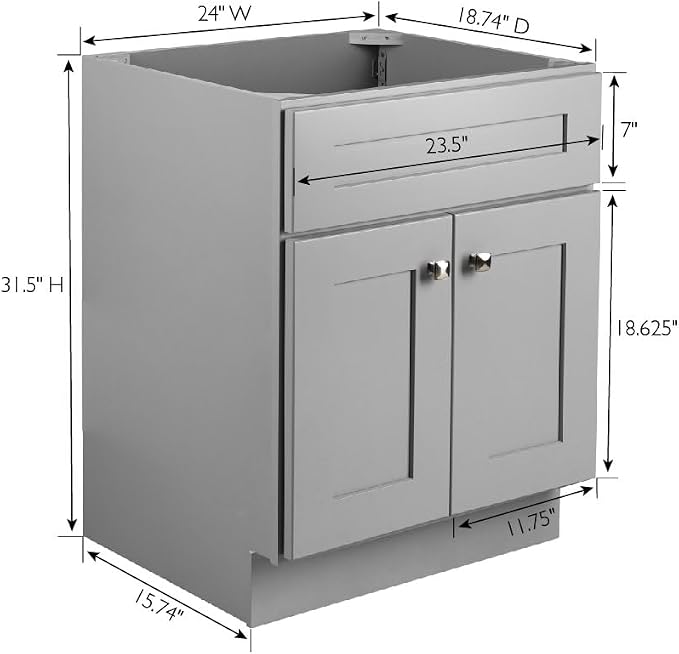 Design House Brookings Bathroom Vanity, 24", Gray | Adjustable Shelves, Freestanding, Contemporary/Modern, Wood, Bath, 215707