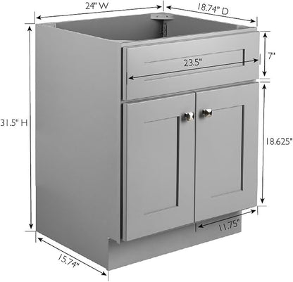 Design House Brookings Bathroom Vanity, 24", Gray | Adjustable Shelves, Freestanding, Contemporary/Modern, Wood, Bath, 215707