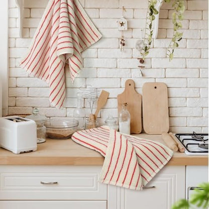 Striped Hand Towels Set of 2, Vintage Bathroom & Kitchen Decor, Guest Use