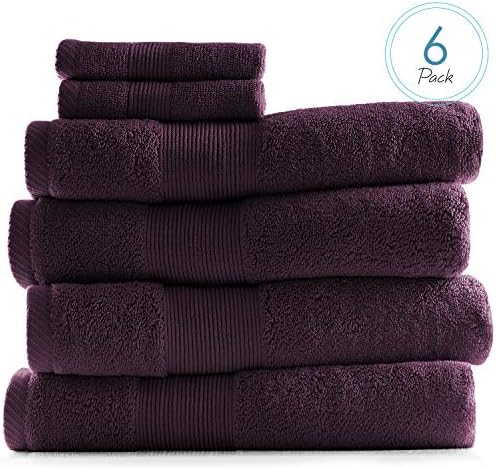 Hearth & Harbor Bath Towels for Bathroom - 100% Ring Spun Cotton Luxury Bathroom Towels - Ultra Soft & Highly Absorbent, Bath Towels Set of 6 - Purple Eggplant
