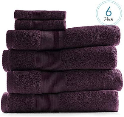 Hearth & Harbor Bath Towels for Bathroom - 100% Ring Spun Cotton Luxury Bathroom Towels - Ultra Soft & Highly Absorbent, Bath Towels Set of 6 - Purple Eggplant