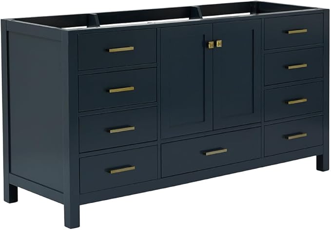 ARIEL Cambridge 66-inch Bathroom Vanity Base Cabinet,Solid Wood, 2 Soft Closing Doors, 9 Dovetail Drawers, Midnight Blue