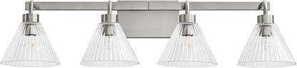 Brushed Nickel Bathroom Lighting Fixtures 4-Light Vanity Light Modern Bathroom Lights over Mirror with Ribbed Glass Shade 34 Inch Bathroom Vanity Lighting Fixtures for Bedroom Living Room Hallway