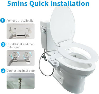 BUMBLISS Self-Cleaning Non-Electric Bidet Attachment for Toilet – Adjustable Water Pressure Control, Manual White Knob, Easy to Install, Eco-Friendly Hygiene Upgrade for Bathroom, Beday Badette