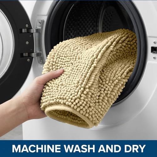 Bathroom Rugs Sets 2 Piece,Super Absorbent Chenille Bath Mats and U-Shaped Toilet Rug,Strong PVC Non Slip Backing,Microfiber Washable Dry Quickly Bath Mats for Bathroom(20"x32"+20"x20"U, Camel)