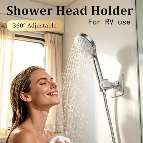 Adjustable Shower Head Holder Adhesive & Drill 2-in-1 with 360° Swivel