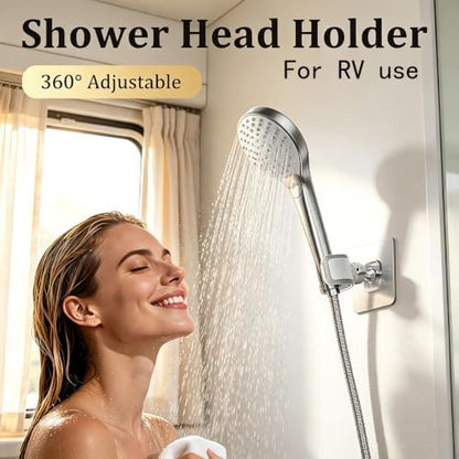 Adjustable Shower Head Holder Adhesive & Drill 2-in-1 with 360° Swivel