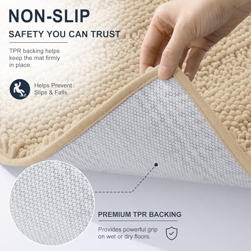 Smiry Thick Chenille Bathroom Runner Rugs 59x20, Absorbent Bath Mat, Beige