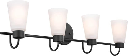 Kichler Erma 4-Light Bathroom Vanity Light Fixture with Clear Satin Etched Glass, Updated Traditional Wall Light in Black, (32.5" x 8.5")
