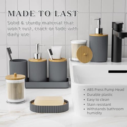 Gray Bathroom Accessories Set with Shower Curtain and Rugs