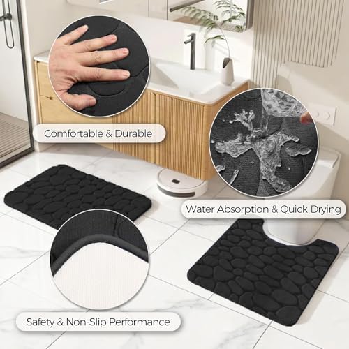 Black Bathroom Accessories Set, Bathroom Set with Shower Curtain and Rugs, Trash Can, Toilet Brush with Holder, Soap Dispenser, Toothbrush Holder, Cup, Soap Dish, Qtip Holders, Hooks, Restroom Decor