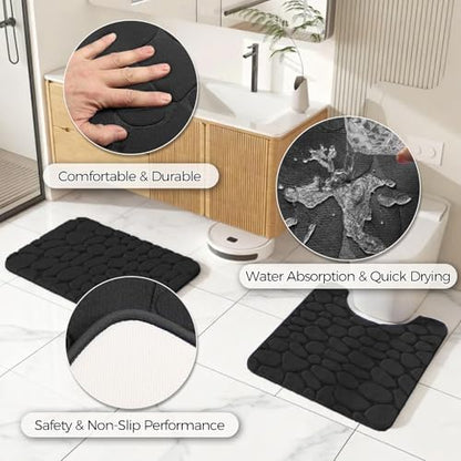 Black Bathroom Accessories Set, Bathroom Set with Shower Curtain and Rugs, Trash Can, Toilet Brush with Holder, Soap Dispenser, Toothbrush Holder, Cup, Soap Dish, Qtip Holders, Hooks, Restroom Decor