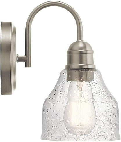 Kichler Avery 5.5" Wall Sconce Industrial 1 Light Wall Fixture with Clear Seeded Glass in Black, for Bathroom, Bedroom or Hallway (8.25" x 5.5" x 9.5") 45971BK