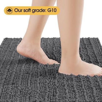 ACCUMTEK Upgrade Luxury Grey Bathroom Rug Mat Gray 48"x17", Ultra Soft Thick Absorbent Bath Mats, Non Slip Chenille Toilet Mat for Bathroom, Bedroom, Kitchen, Shower, Tub, Charcoal