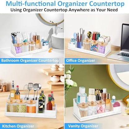 Bathroom Counter Organizer, White Silicone Toothbrush Holders for Bathrooms Organizer Countertop with 3PCS Qtip Holder, Toothbrush and Toothpaste Holder for Bathroom Organization Storage Vanity