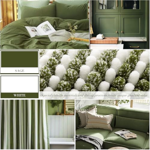 BSICPRO Bathroom Rugs Sets 2 Piece, Non Slip Striped Bath Mats, Sage