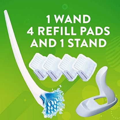 Scrubbing Bubbles Toilet Bowl Brush and Holder with Cleaner Refill Pads, Fresh Brush Toilet Wand Starter Kit, Cleans Limescale & Fights Odors, Citrus Scent, 1 Wand + 4 Refills + 1 Stand (Pack of 4)