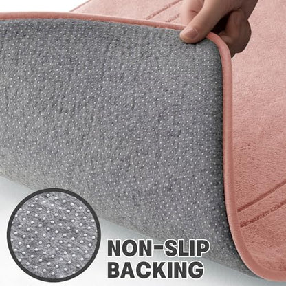 YIHOUSE Pink Memory Foam Bath Mat Set 5 Pieces, Non Slip, Absorbent, Washable, Soft, Comfortable, Rectangular Bathroom Rugs