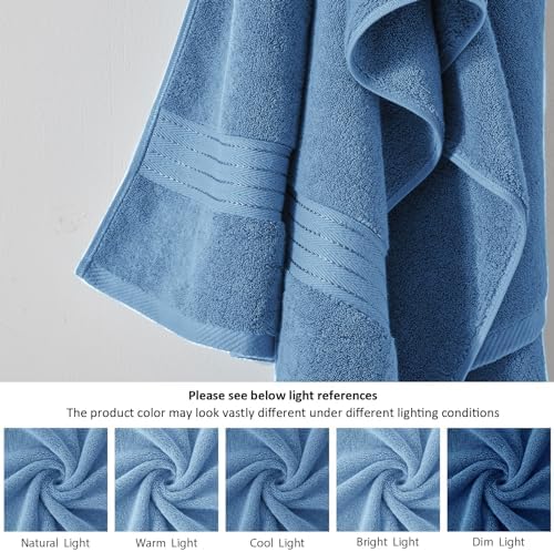 COZYART Denim Blue Bath Towel Set, Turkish Cotton Hotel Large Towel Bulk for Bathroom, Thick Bathroom Sets of 6 with 2 Bath Towels, 2 Hand Towels, 2 Washcloths, 650 GSM