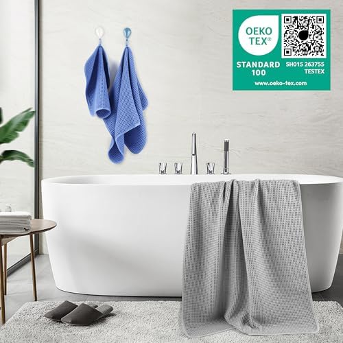 POLYTE 430 GSM Poly Blend Microfiber Quick Dry Waffle Bath Towel Set of 6