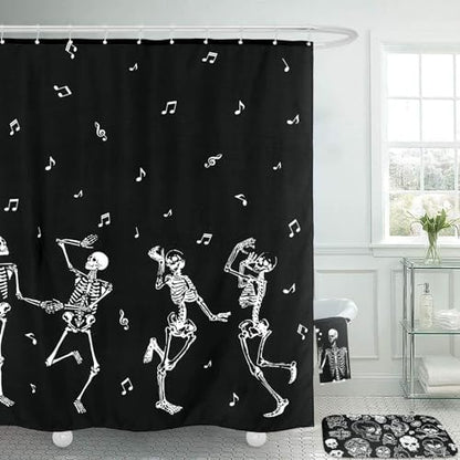 Honoson 8 Pcs Halloween Skeleton Shower Curtain Set