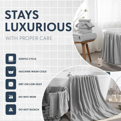 8-Piece Premium Towel Set for Bathroom|2 Oversized Large Bath Sheet,2 Hand Towels,4 Washcloths|Soft Cozy Highly Absorbent Fast Dry Microfiber Shower Towel Set for Hotel Bathroom Essentials,Grey