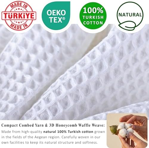 PÜSKÜL Natural 100% Turkish Cotton Waffle Towels Set of 4-Piece, White