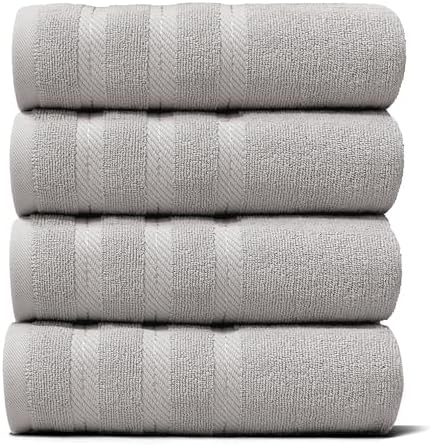 Hearth & Harbor Luxury Hand Towels - 100% Ring Spun Cotton Hand Towels for Bathroom, Shower, Spa, Soft & Absorbent Towels, 4 Piece Set, Light Gray