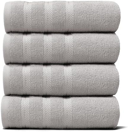 Hearth & Harbor Luxury Hand Towels - 100% Ring Spun Cotton Hand Towels for Bathroom, Shower, Spa, Soft & Absorbent Towels, 4 Piece Set, Light Gray